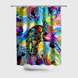 Шторка для душа Маскировка хамелеона на фоне ярких красок, цвет: 3D-принт