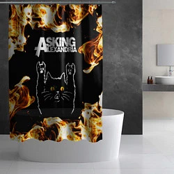 Шторка для душа Asking Alexandria рок кот и огонь, цвет: 3D-принт — фото 2