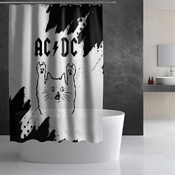 Шторка для душа AC DC рок кот на светлом фоне, цвет: 3D-принт — фото 2