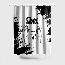 Шторка для ванной Ozzy Osbourne рок кот на светлом фоне