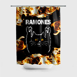 Шторка для душа Ramones рок кот и огонь, цвет: 3D-принт