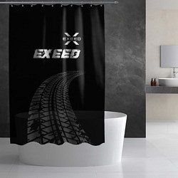 Шторка для душа Exeed speed на темном фоне со следами шин: символ, цвет: 3D-принт — фото 2