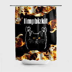 Шторка для душа Limp Bizkit рок кот и огонь, цвет: 3D-принт