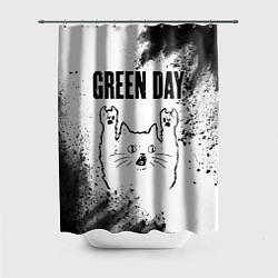 Шторка для ванной Green Day рок кот на светлом фоне
