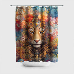 Шторка для душа Леопард в тропиках, цвет: 3D-принт