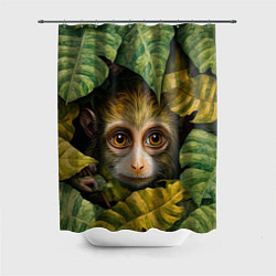 Шторка для ванной Маленькая обезьянка в листьях