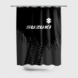 Шторка для душа Suzuki speed на темном фоне со следами шин: символ, цвет: 3D-принт