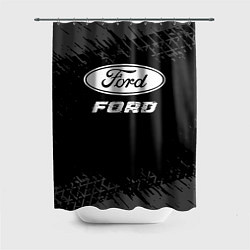 Шторка для душа Ford speed на темном фоне со следами шин, цвет: 3D-принт