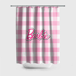 Шторка для ванной Барби лого розовая клетка