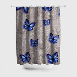 Шторка для ванной Газетные обрывки и синие бабочки
