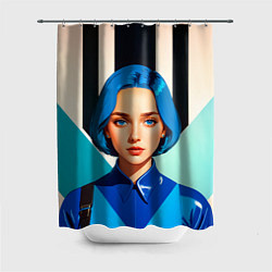 Шторка для ванной Девушка в рубашке с синими волосами