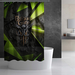 Шторка для душа Baldurs Gate 3 logo green abstract, цвет: 3D-принт — фото 2