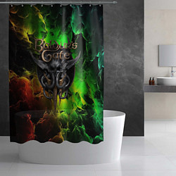 Шторка для душа Baldurs Gate 3 logo dark red green fire, цвет: 3D-принт — фото 2