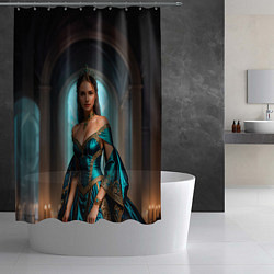 Шторка для душа Девушка принцесса в бирюзовом платье с драгоценнос, цвет: 3D-принт — фото 2