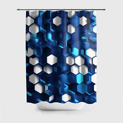 Шторка для душа Cyber hexagon Blue, цвет: 3D-принт