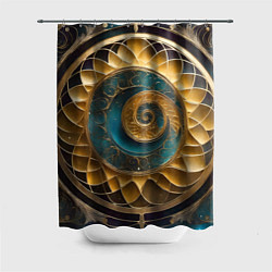 Шторка для душа Синий золотой водоворот декоративный орнамент, цвет: 3D-принт