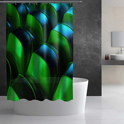 Шторка для душа Зеленые абстрактные элементы, цвет: 3D-принт — фото 2