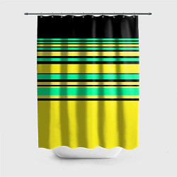 Шторка для душа Разноцветный черно желтый с зеленым полосатый узор, цвет: 3D-принт