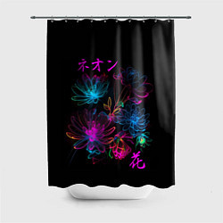 Шторка для душа Неоновые цветы - японский стиль, цвет: 3D-принт
