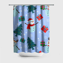 Шторка для душа Снеговики с новогодними подарками паттерн, цвет: 3D-принт
