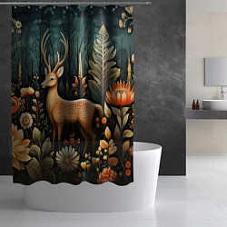 Шторка для душа Лесной олень в стиле фолк-арт, цвет: 3D-принт — фото 2