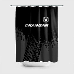 Шторка для душа Changan speed на темном фоне со следами шин: симво, цвет: 3D-принт