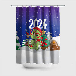 Шторка для ванной Дракончик у елки