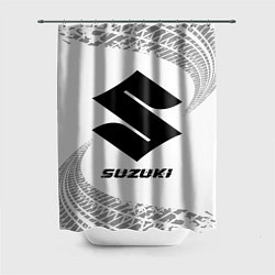 Шторка для душа Suzuki speed на светлом фоне со следами шин, цвет: 3D-принт