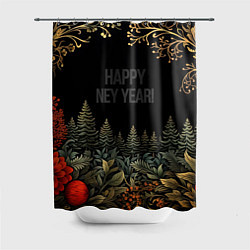 Шторка для душа Happy new year black style, цвет: 3D-принт