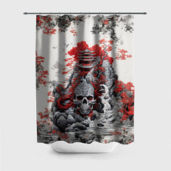 Шторка для душа Череп под Японским замком, цвет: 3D-принт