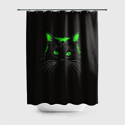 Шторка для ванной Черный кот в зеленом свечении