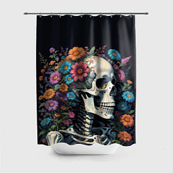 Шторка для ванной Улыбающийся скелет среди цветов