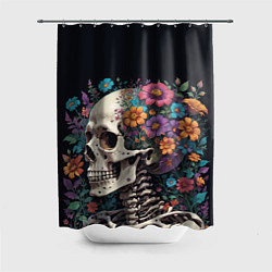 Шторка для ванной Скелет среди цветов