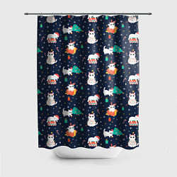 Шторка для душа Pattern with new years cats, цвет: 3D-принт