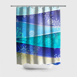 Шторка для ванной Абстрактный синий волнистый фон со снежинками
