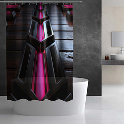 Шторка для душа Розовые неоновые вставки в черной конструкции, цвет: 3D-принт — фото 2