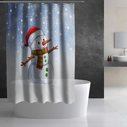 Шторка для душа Весёлый снеговик в колпаке, цвет: 3D-принт — фото 2