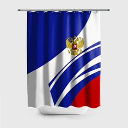 Шторка для ванной Герб России на абстрактных полосах