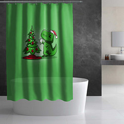 Шторка для душа Новогодняя проблема тираннозавра рекса, цвет: 3D-принт — фото 2