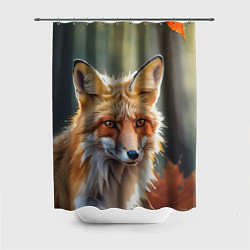 Шторка для ванной Портрет лисы с осенними листьями