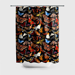 Шторка для душа Разноцветные тропические бабочки, цвет: 3D-принт