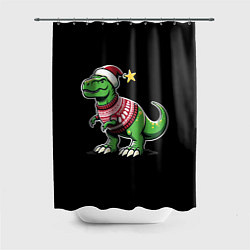 Шторка для ванной Динозавр в рождественнском свитере