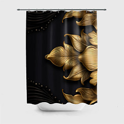 Шторка для душа Золотые объемные листья на черном фоне, цвет: 3D-принт