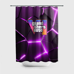 Шторка для душа GTA 6 лого на фоне разлома фиолетовых плит, цвет: 3D-принт