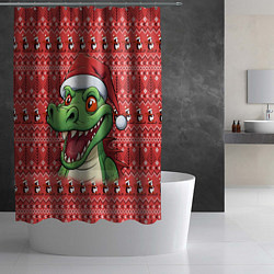 Шторка для душа Зеленый дракон на красном новогоднем фоне, цвет: 3D-принт — фото 2