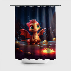 Шторка для душа Удивленный дракон и свечки, цвет: 3D-принт