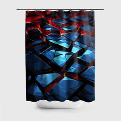 Шторка для душа Синие абстрактные плиты и красное свечение, цвет: 3D-принт