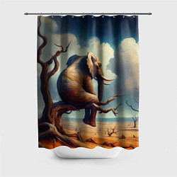 Шторка для ванной Слон сидит на ветке дерева в пустыне