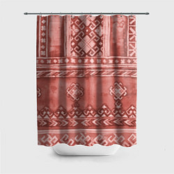 Шторка для душа Красный славянский орнамент, цвет: 3D-принт