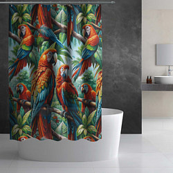 Шторка для душа Попугаи Ара - тропики джунгли, цвет: 3D-принт — фото 2